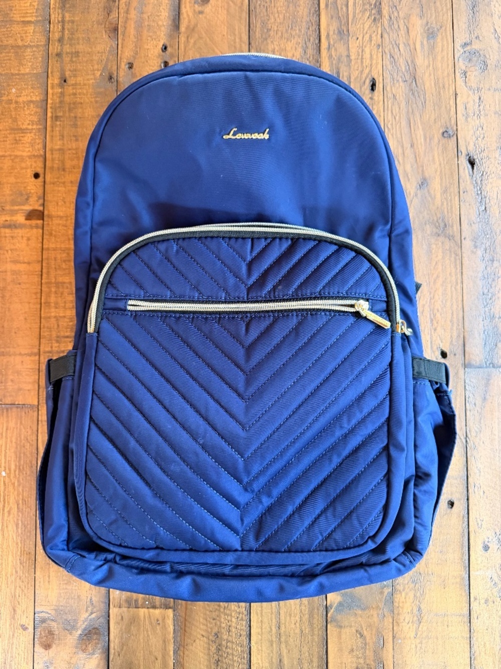 Lovnak Quilted Navy Backpack USB Charging Port Travel School Bag